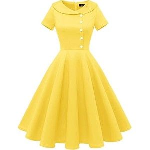 Wedtrend Women's 1950s Vintage Audrey Hepburn Style Swing Dresses Small Yellow